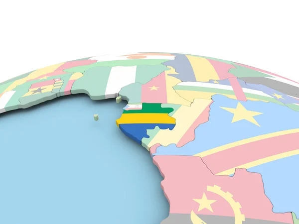 Gabons flagga på ljusa jordglob — Stockfoto
