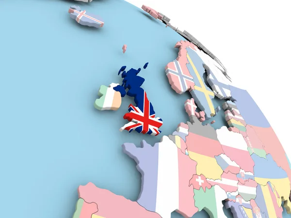 Vlajka Spojeného království na zeměkouli — Stock fotografie