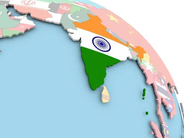 Flagge Indiens auf dem Globus — Stockfoto