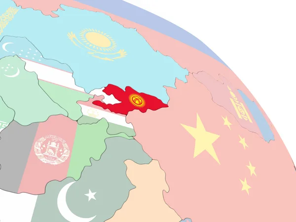 Bandiera del Kirghizistan sul globo — Foto Stock