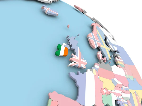 Flag of Ireland on globe — Stock Photo, Image