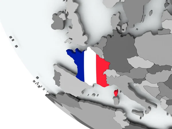 Flag of France on political globe — Stock Photo, Image