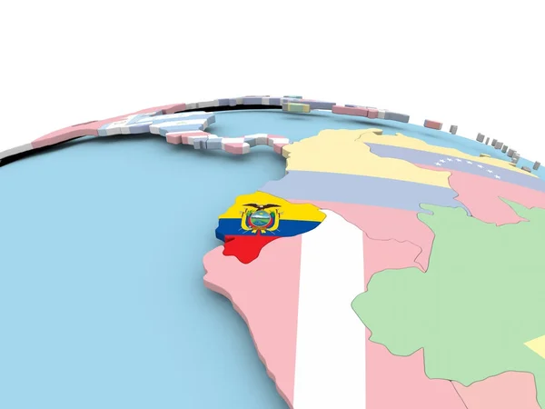 厄瓜多尔的旗子在明亮的地球 — 图库照片