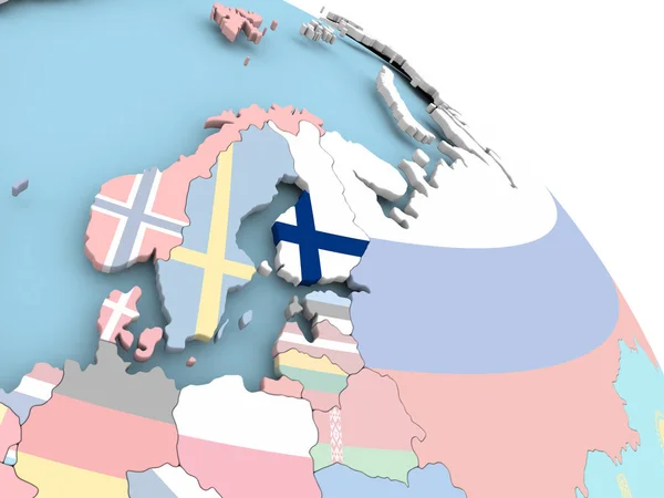 Flagge Finnlands auf dem Globus — Stockfoto
