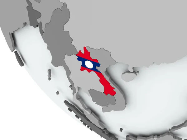 Flag of Laos on political globe — Stock Photo, Image