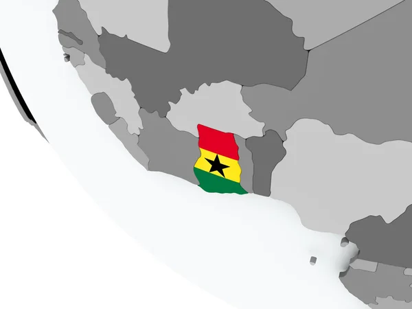 Flagga av Ghana på politiska jordglob — Stockfoto