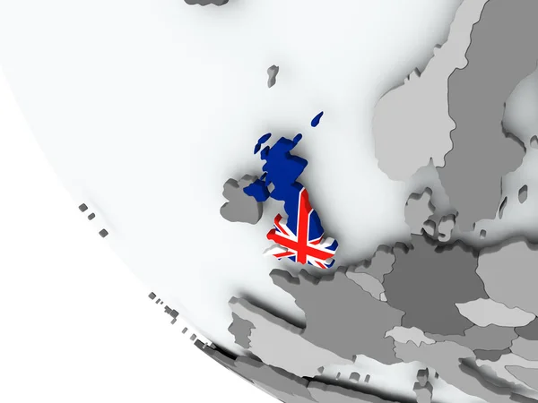Flag of United Kingdom on political globe — Stock Photo, Image