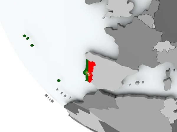 政治的な地球にポルトガルの旗 — ストック写真