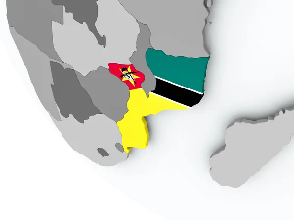 Flagge von Mosambik auf politischem Globus — Stockfoto