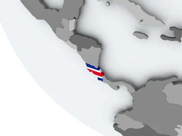 Flagge von Costa Rica auf politischem Globus — Stockfoto