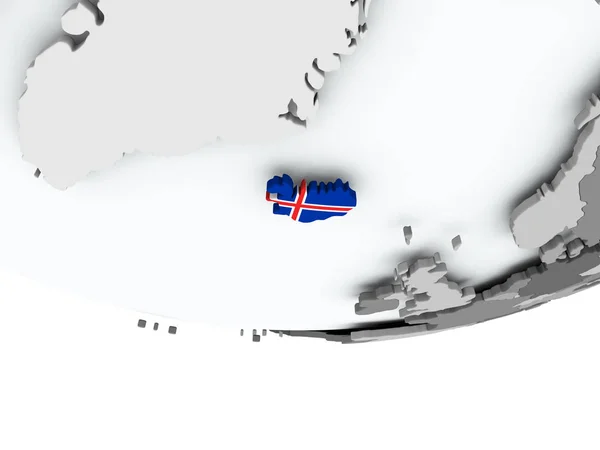 IJsland met vlag op de wereldbol — Stockfoto