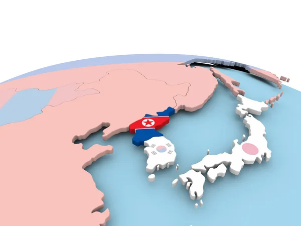 Flaggan av Nordkorea på ljusa globe — Stockfoto