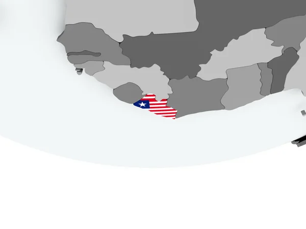 Liberia with flag on globe — Stock Photo, Image