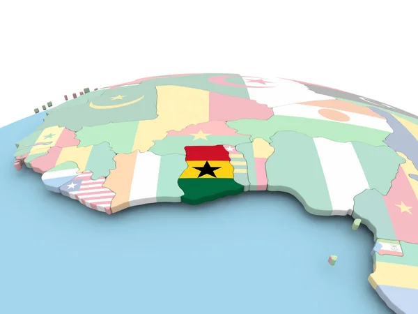Bandeira de Gana no globo brilhante — Fotografia de Stock