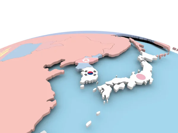 Vlajka Jižní Koreje na světlé globe — Stock fotografie