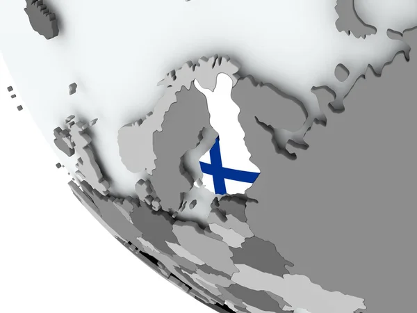 Bendera Finlandia pada globe politik — Stok Foto