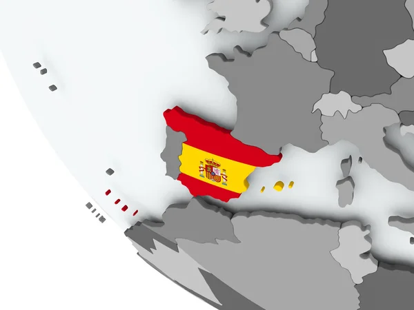 Flagge Spaniens auf politischem Globus — Stockfoto