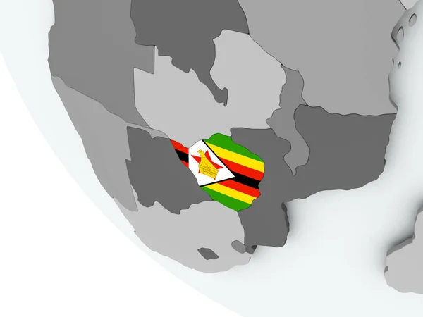 Drapeau du Zimbabwe sur le globe politique — Photo