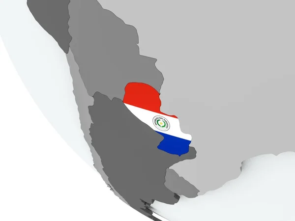 Bandiera del Paraguay sul globo politico — Foto Stock