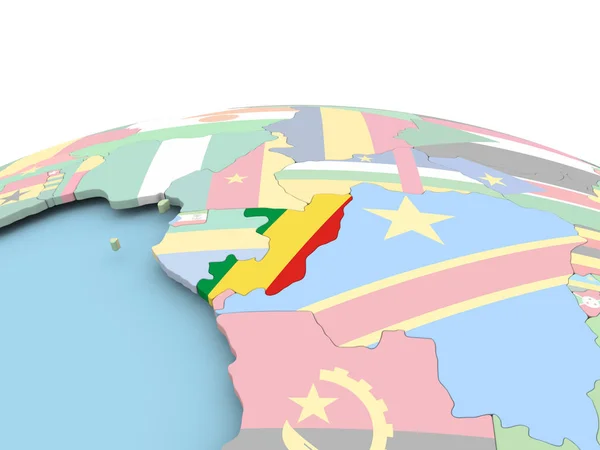 Flaggan av Kongo på ljusa globe — Stockfoto