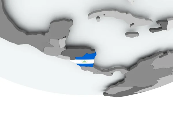 Nicaragua mit Flagge auf Globus — Stockfoto