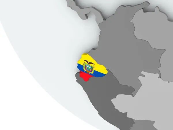 Vlag van Ecuador op politieke wereldbol — Stockfoto