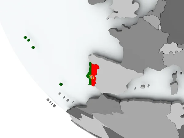 Flaga Portugalii na Globus polityczny — Zdjęcie stockowe