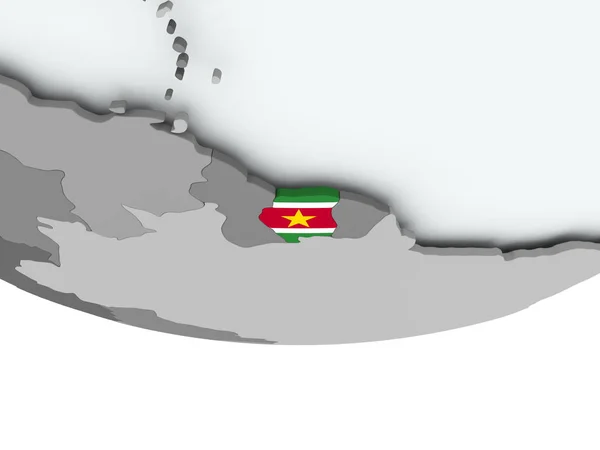 Suriname avec drapeau sur le globe — Photo