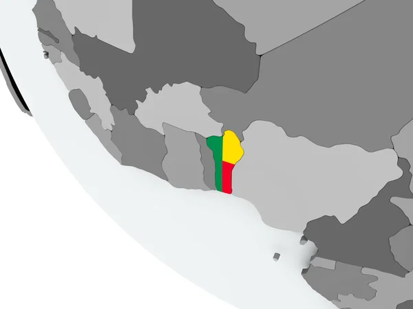 Flagge von Benin auf politischem Globus — Stockfoto