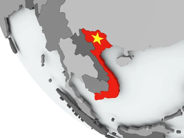 Bandera de Vietnam en el mundo político — Foto de Stock