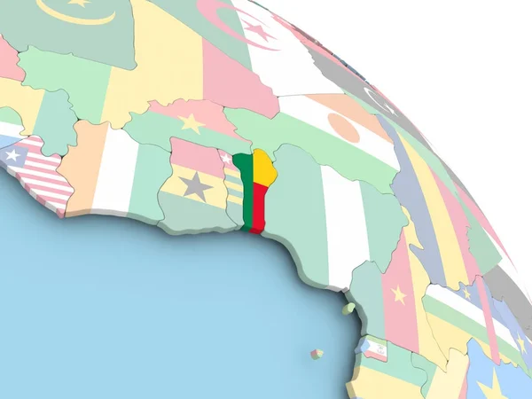 Beninská vlajka na světě — Stock fotografie