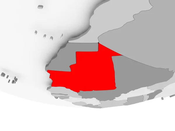 Map of Mauritania on grey political globe — Stock Photo, Image