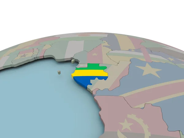 Mappa politica del Gabon sul globo con la bandiera — Foto Stock