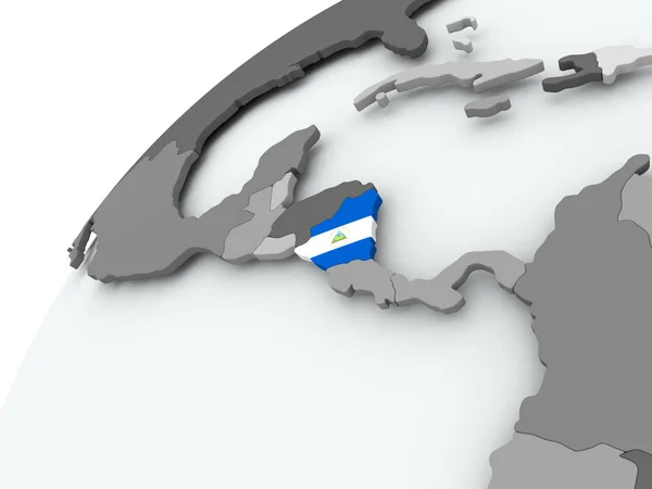 Flag of Nicaragua on grey globe — Stock Photo, Image