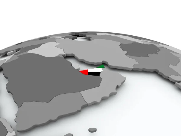 Flag of United Arab Emirates on globe — Stock Photo, Image