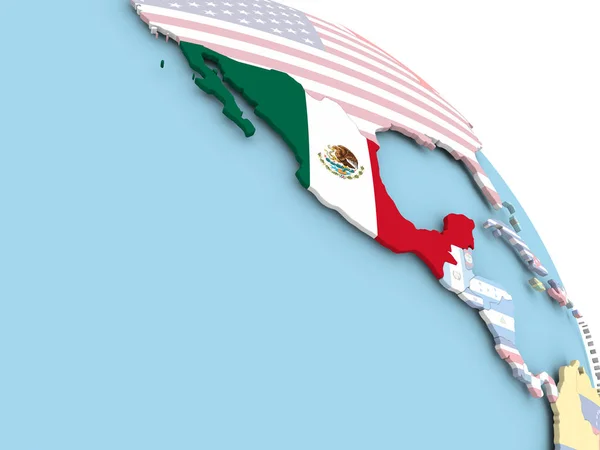 Vlajka Mexika na zeměkouli — Stock fotografie