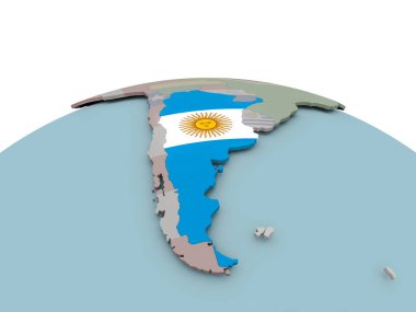 Siyasi harita Arjantin bayrağı ile dünya üzerinde