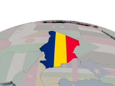 Çad bayrağı ile dünya üzerinde siyasi Haritası