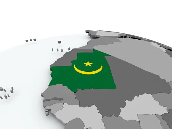 Bandeira da Mauritânia no globo — Fotografia de Stock