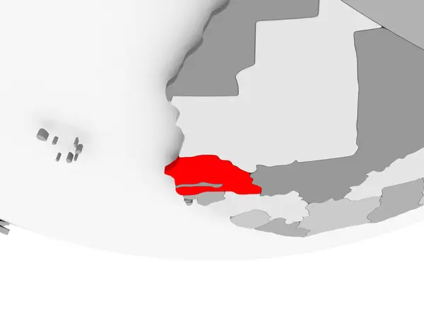 Map of Senegal on grey political globe — Stock Photo, Image