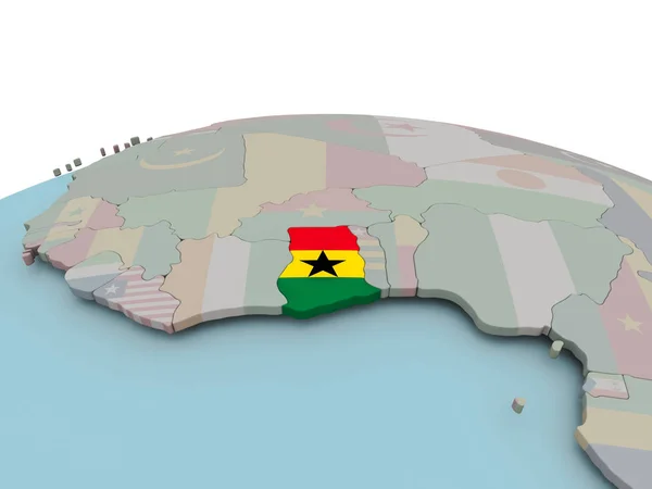 加纳的政治地图在地球与旗子 — 图库照片