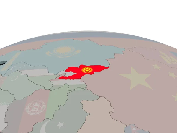 Politická mapa Kyrgyzstánu na zeměkouli s vlajkou — Stock fotografie