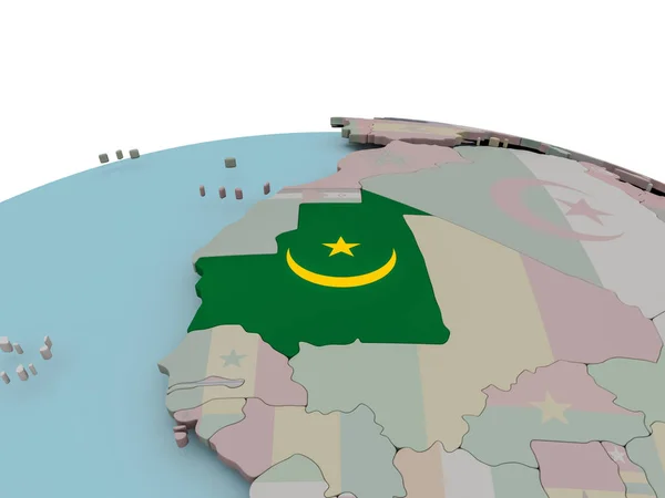 Politická mapa Mauritánie na zeměkouli s vlajkou — Stock fotografie