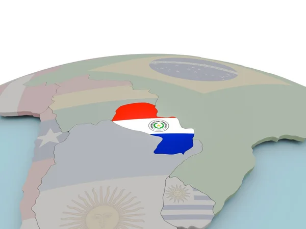Paraguay siyasi harita üzerinde küre bayrak ile — Stok fotoğraf