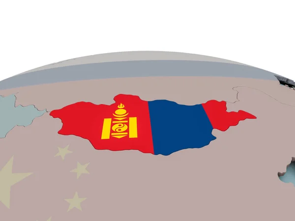 Polityczna mapa Mongolii na świecie z flagą — Zdjęcie stockowe