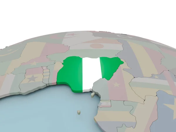 Political map of Nigeria on globe with flag — Stock Photo, Image