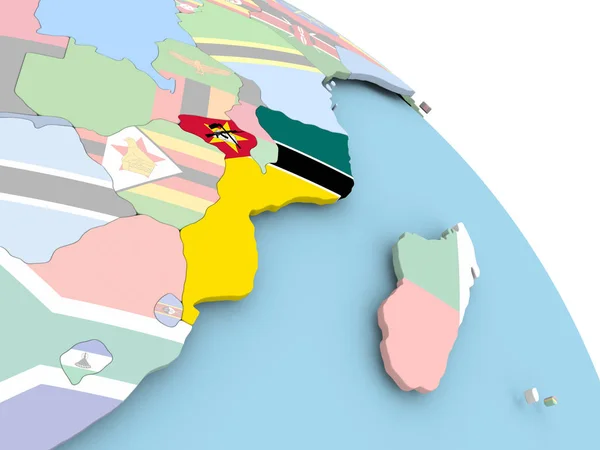 Flagge von Mosambik auf Globus — Stockfoto
