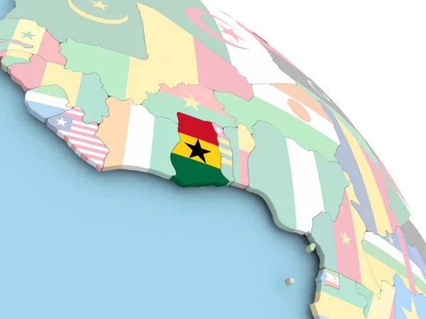 Flagge von Ghanas auf dem Globus — Stockfoto
