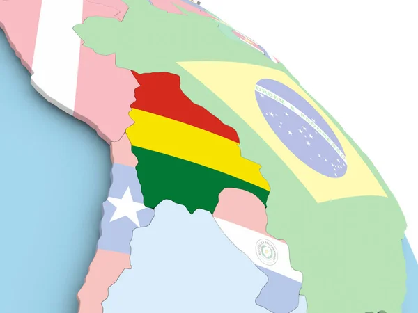 Bandeira da Bolívia no globo — Fotografia de Stock