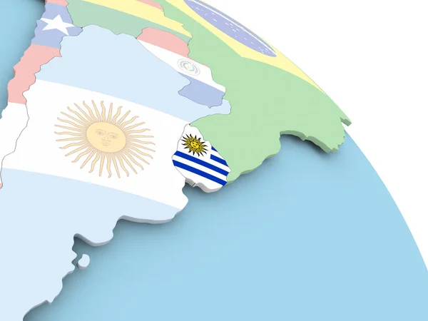 乌拉圭的旗子在地球上 — 图库照片